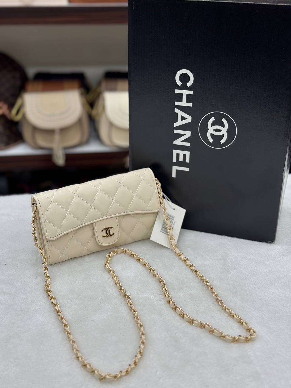 Chanel Wallet on Chain Quilted Leather Beige
