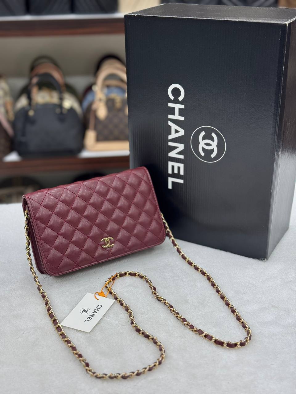 Chanel Quilted CC Chain Crossbody Bag Burgundy
