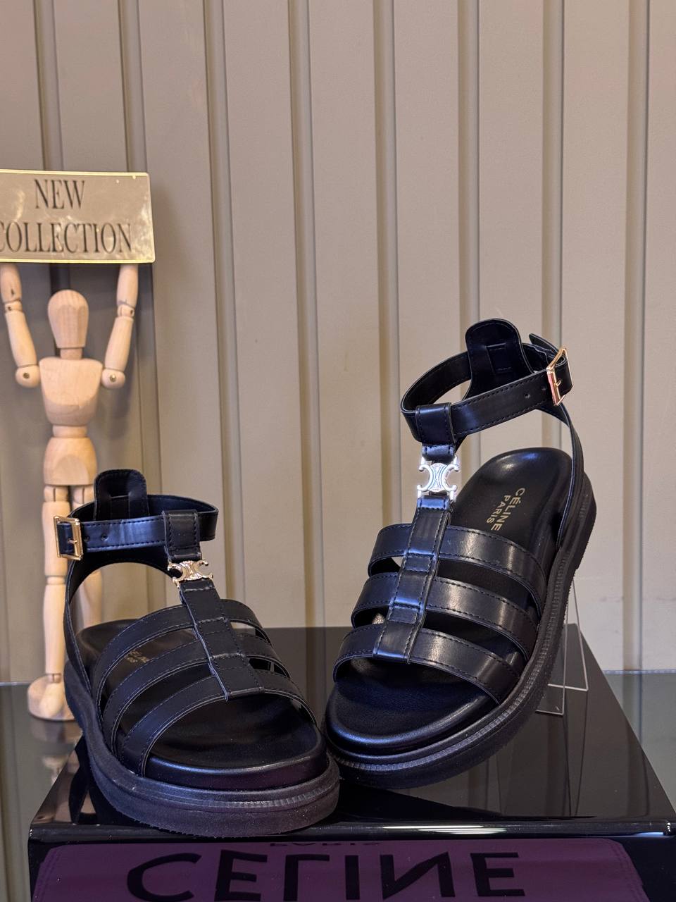 CELINE Leather Gladiator Sandals Black