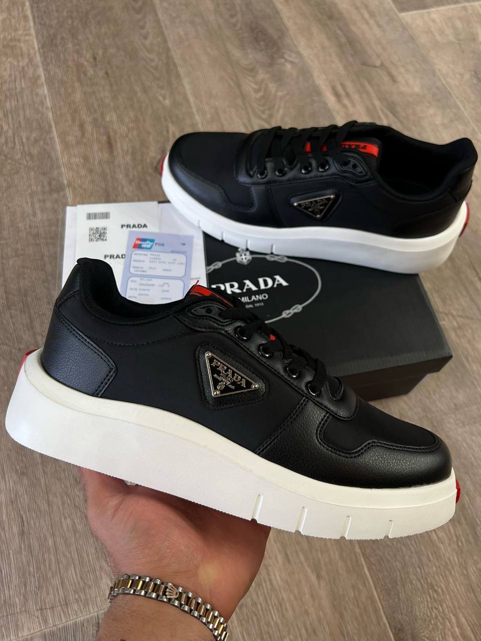 Prada Leather Platform Sneakers Black
