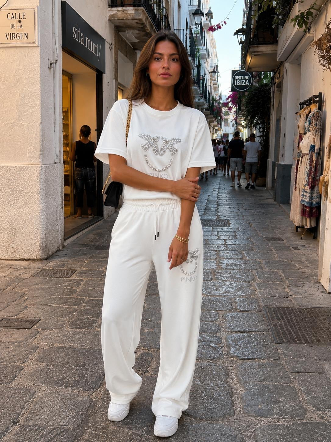 Pinko Rhinestone Logo Track Set White