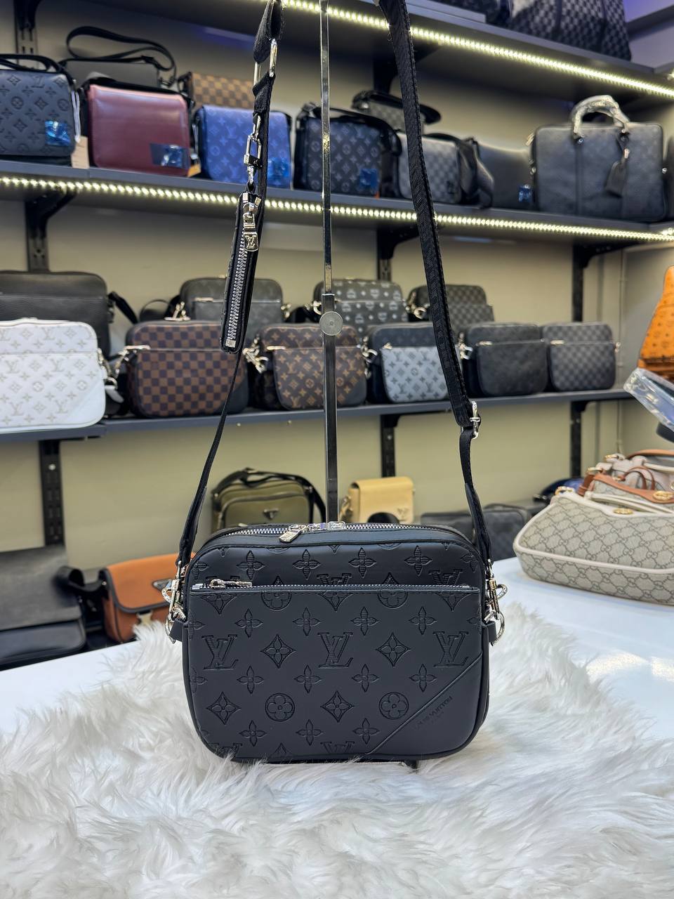 Louis Vuitton Monogram Shadow Reporter Crossbody Bag Black