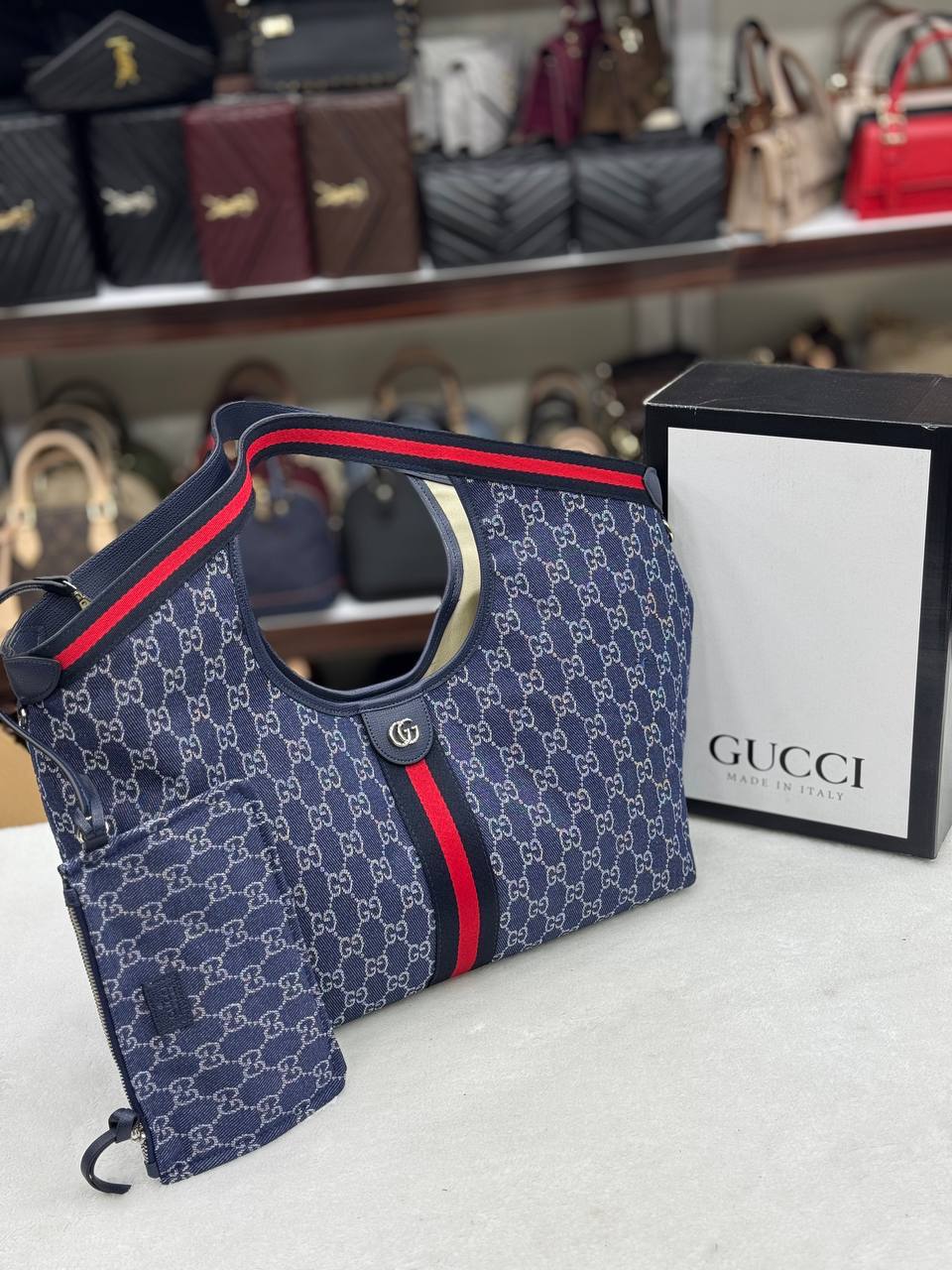Gucci GG Giglio Denim Tote Bag