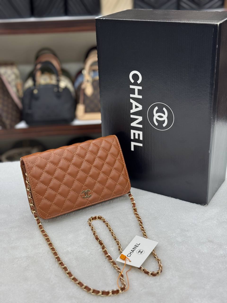 Chanel Quilted CC Chain Crossbody Bag Camel