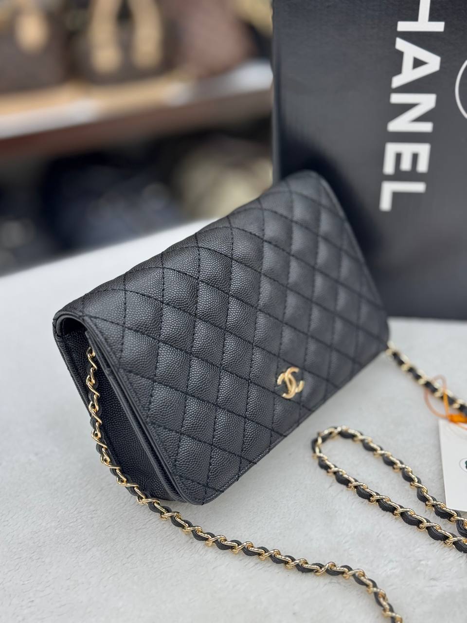 Chanel Quilted CC Chain Wallet Crossbody Bag Black