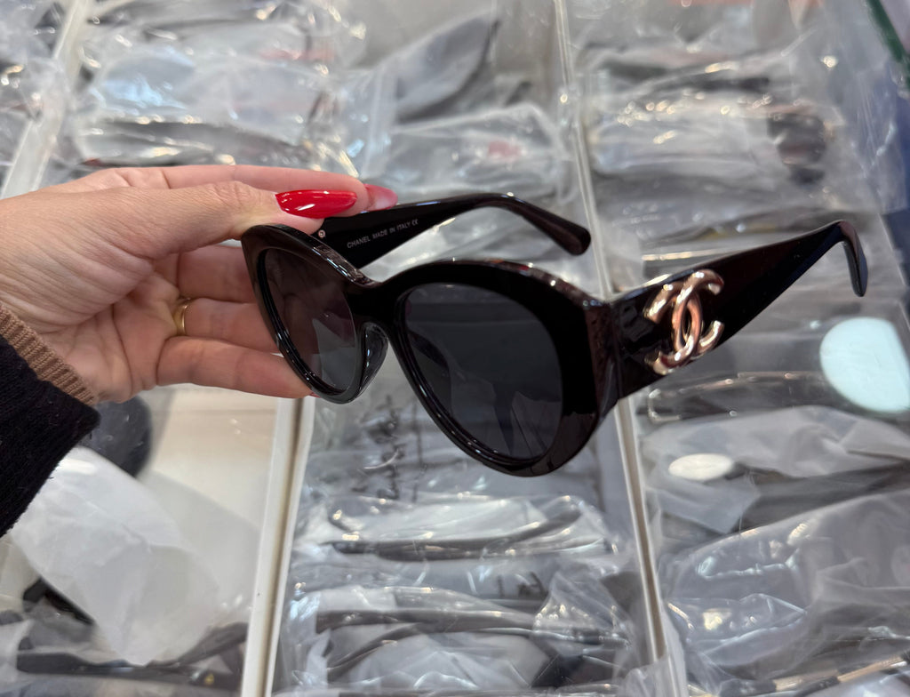 Chanel CC Logo Cat Eye Sunglasses Black