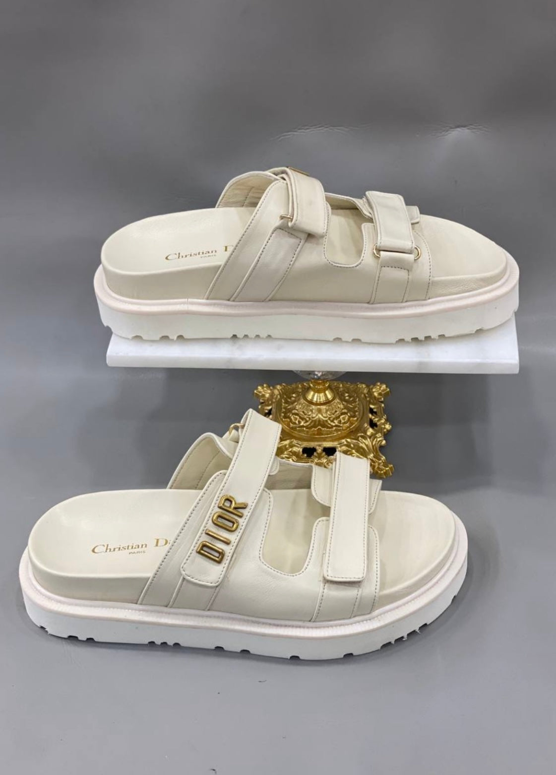 Dior Velcro Strap Slides Beige