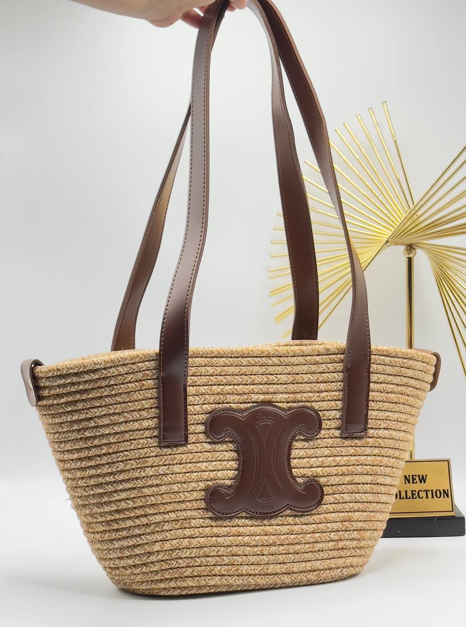 Celine Raffia Logo Tote Bag