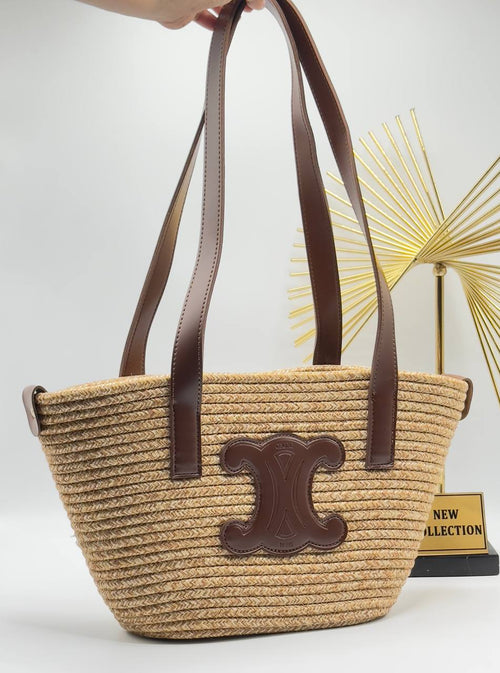 Celine Raffia Logo Tote Bag