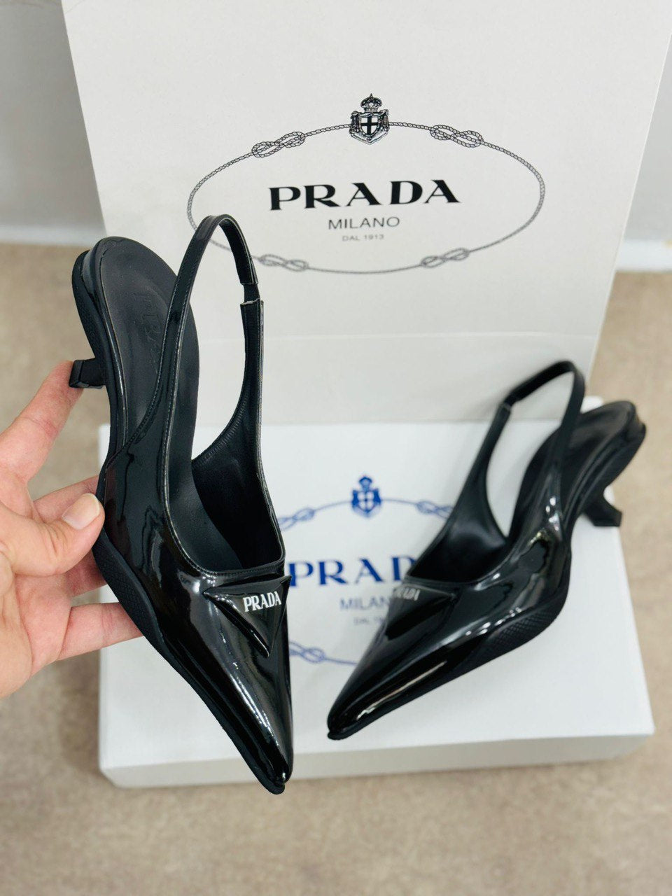 Prada Patent Leather Slingback Mules Black
