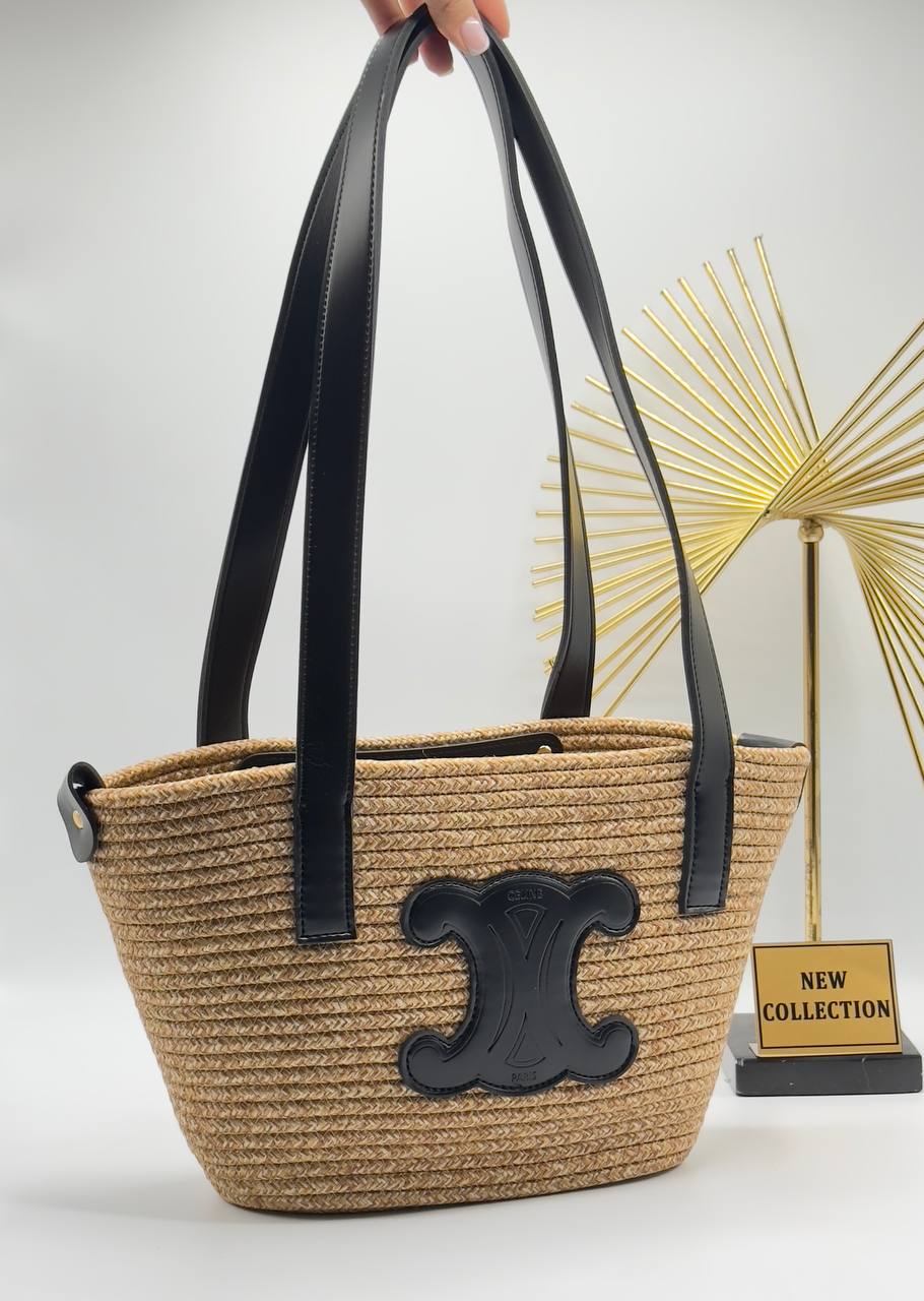 Celine Raffia Logo Tote Bag