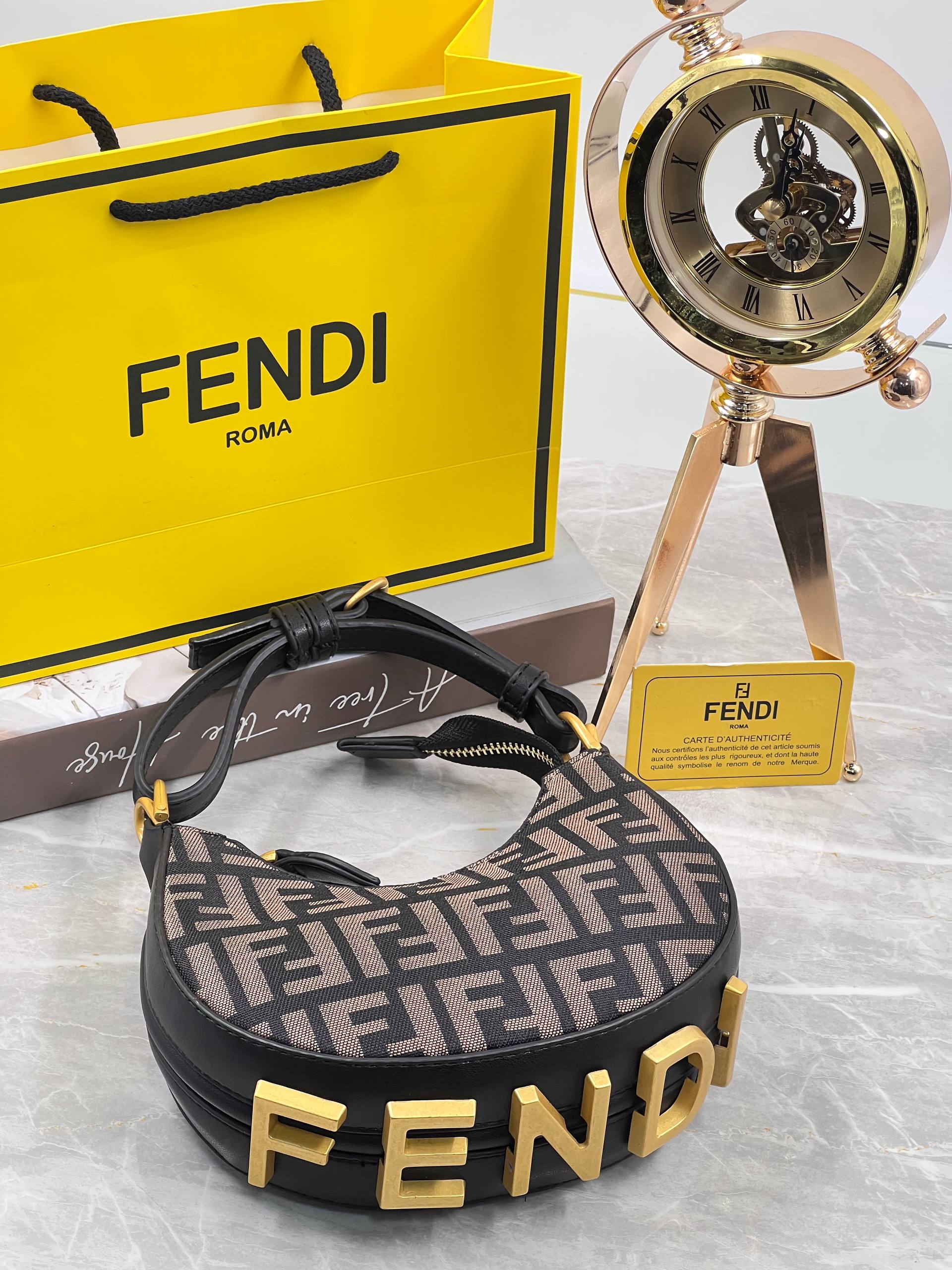Fendi Baguette FF Logo Shoulder Bag Black