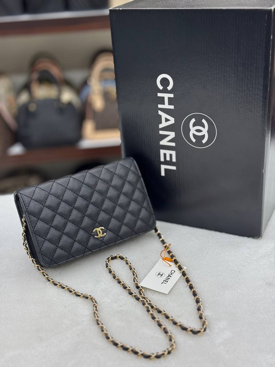Chanel Quilted CC Chain Wallet Crossbody Bag Black