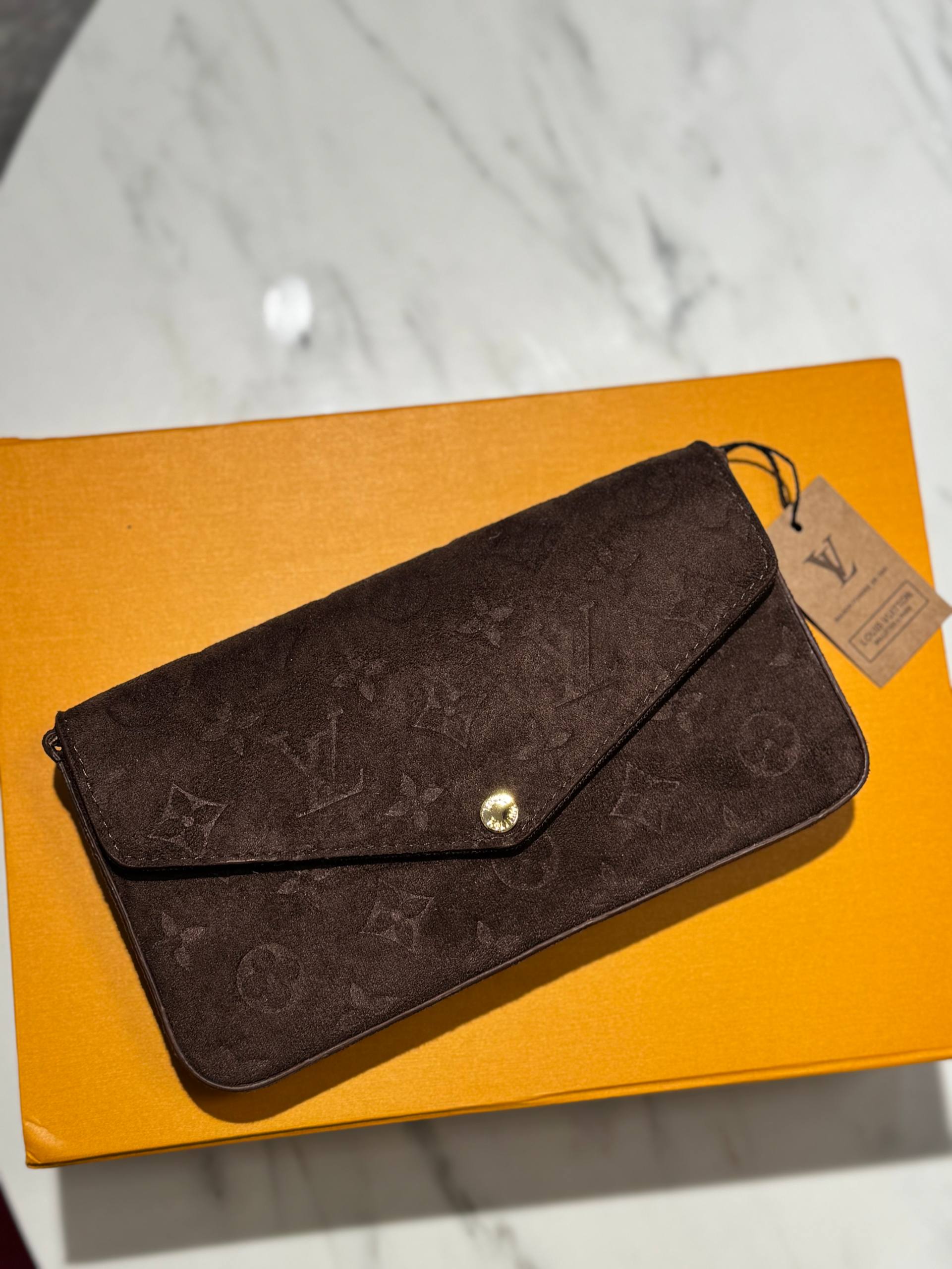 Louis Vuitton Félicie Pochette Suede Brown