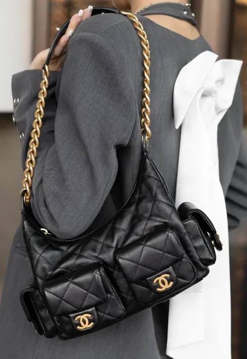 Chanel Multi Pocket Flap Shoulder Bag Black