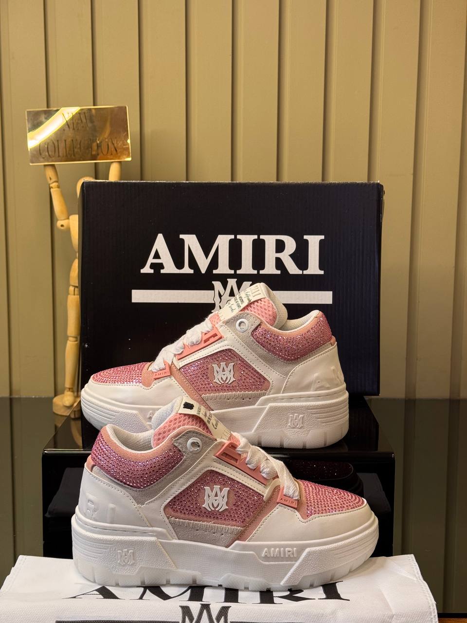 Amiri Crystal Low Top Sneakers White Pink