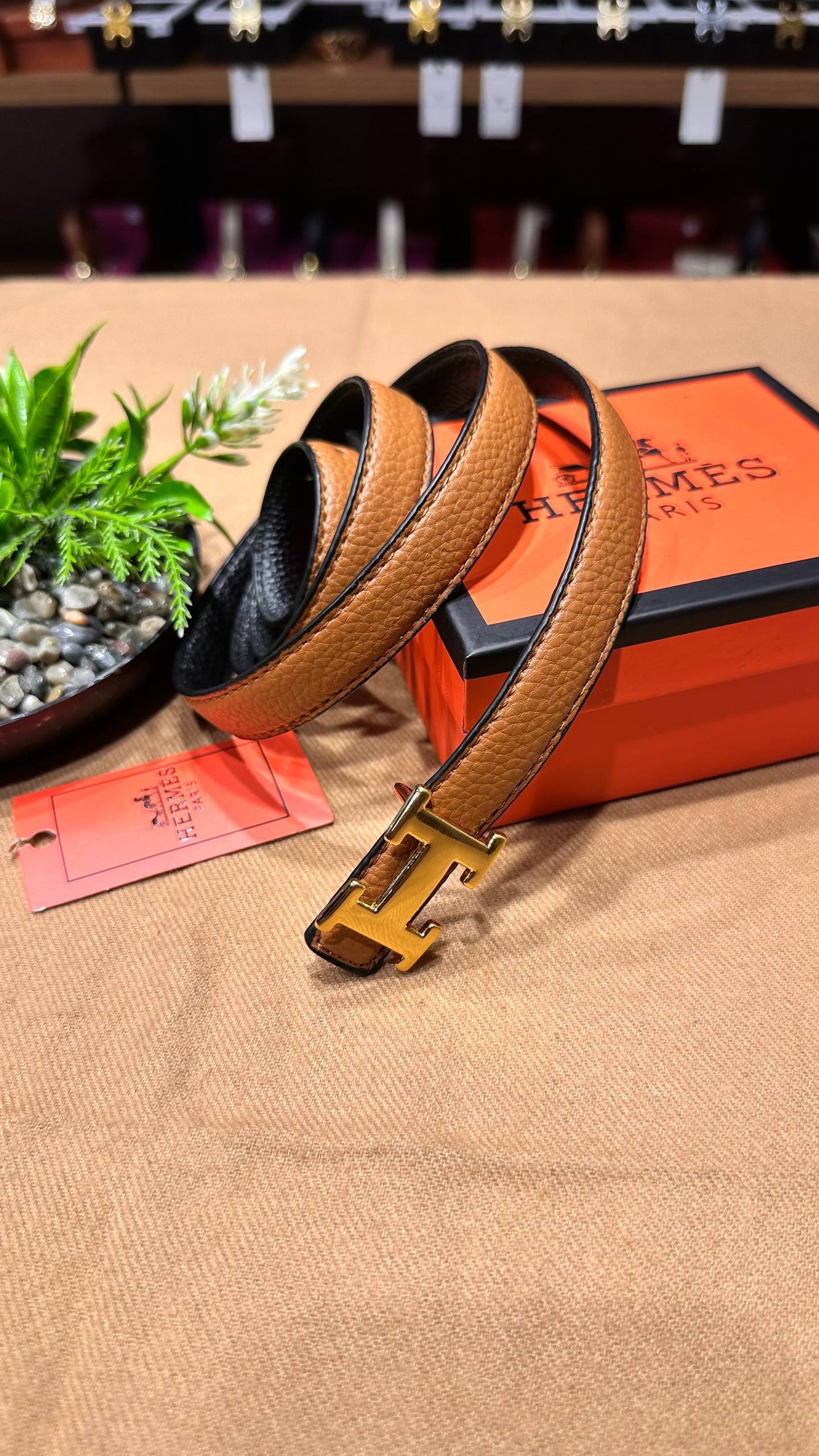 Hermès Η Reversible Leather Belt 3 cm Brown
