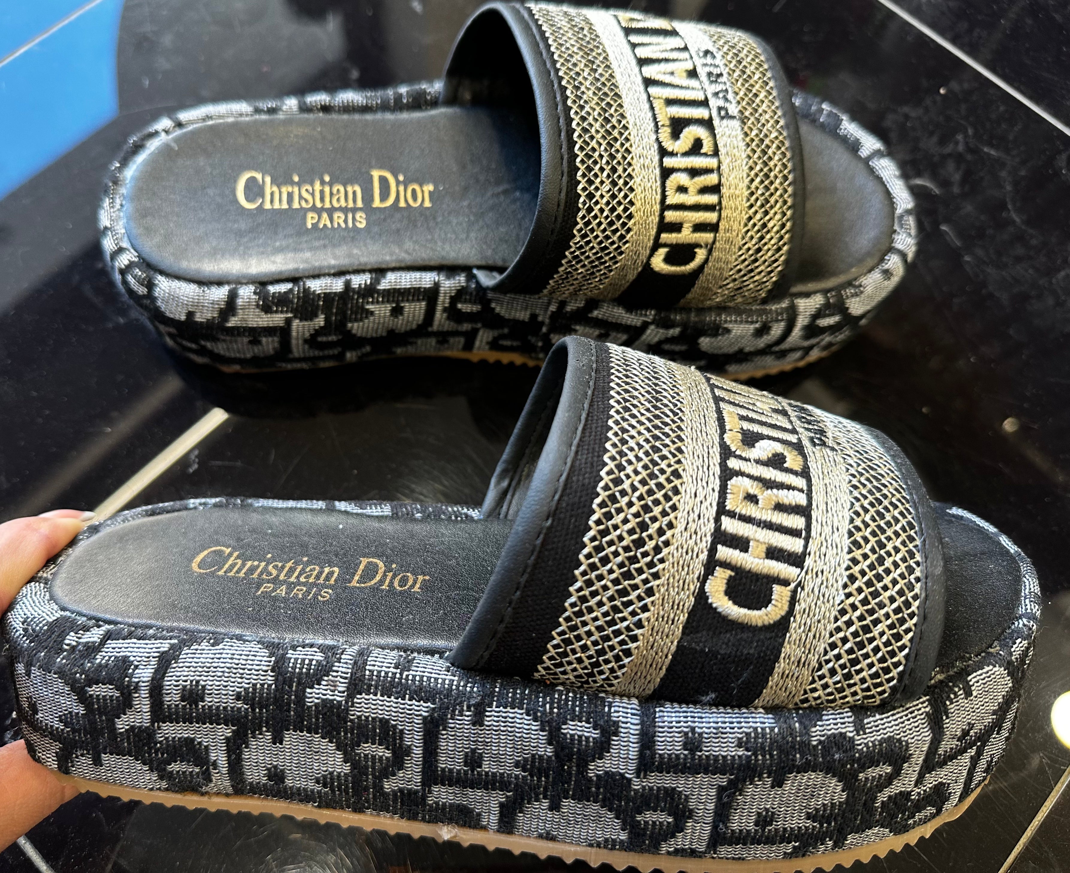 Dior Dway Platform Slide Black Oblique