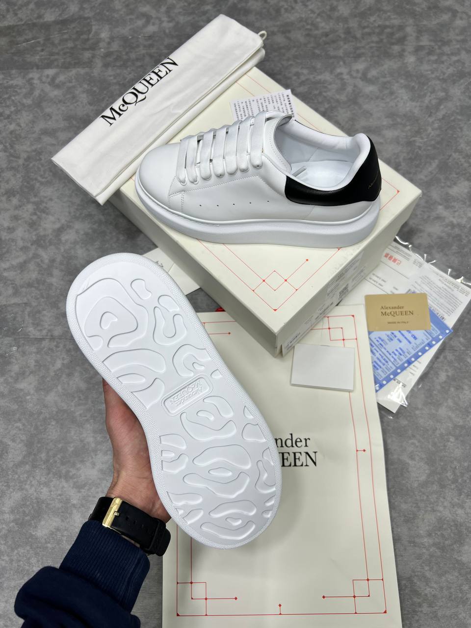 Alexander McQueen Oversized Sneakers White Black Heel