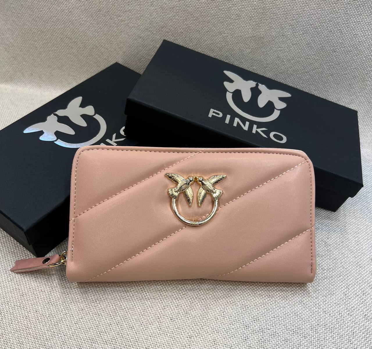Pinko Love Birds Zip Around Wallet Beige