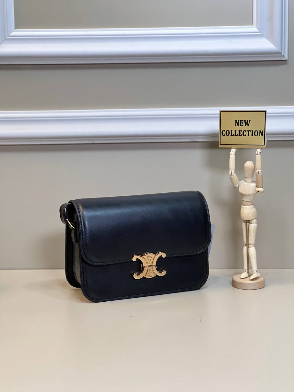 CELINE Triomphe Shoulder Bag Black Gold