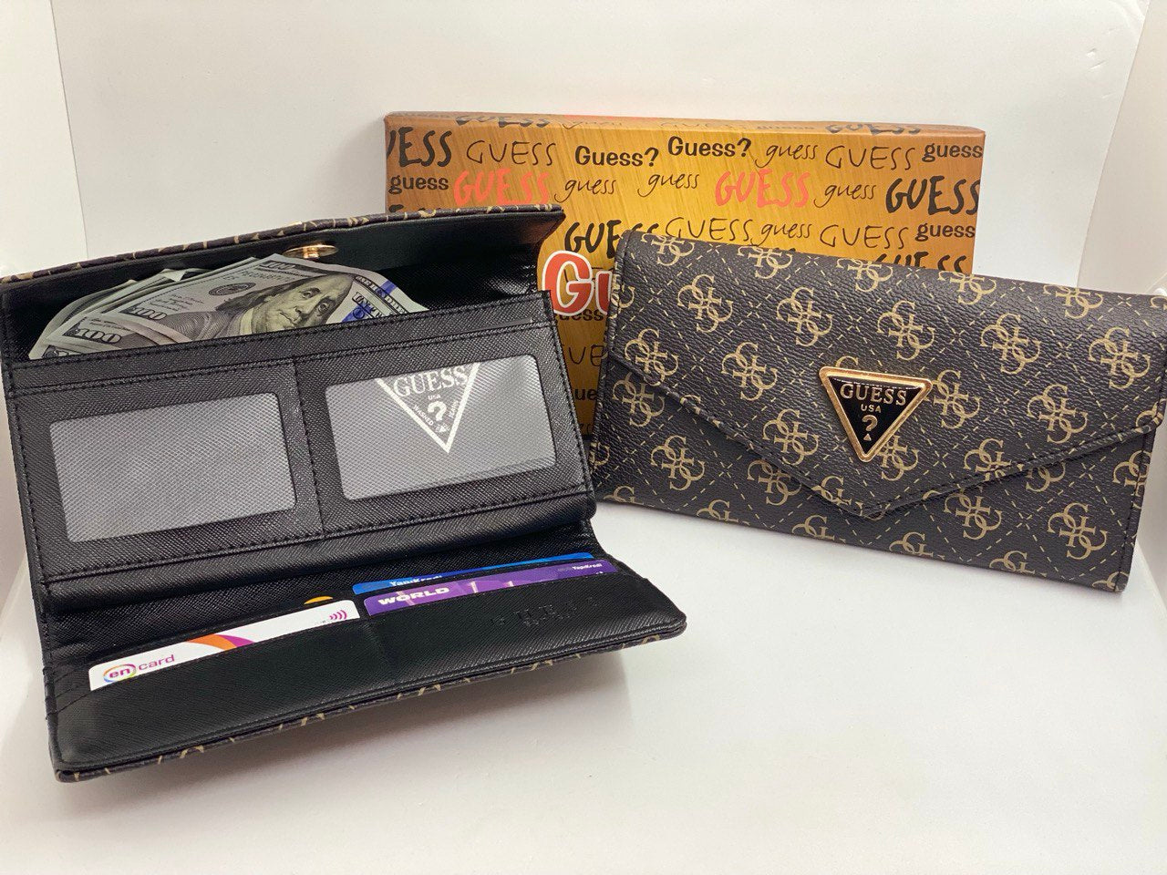 Guess Logo Long Wallet Brown