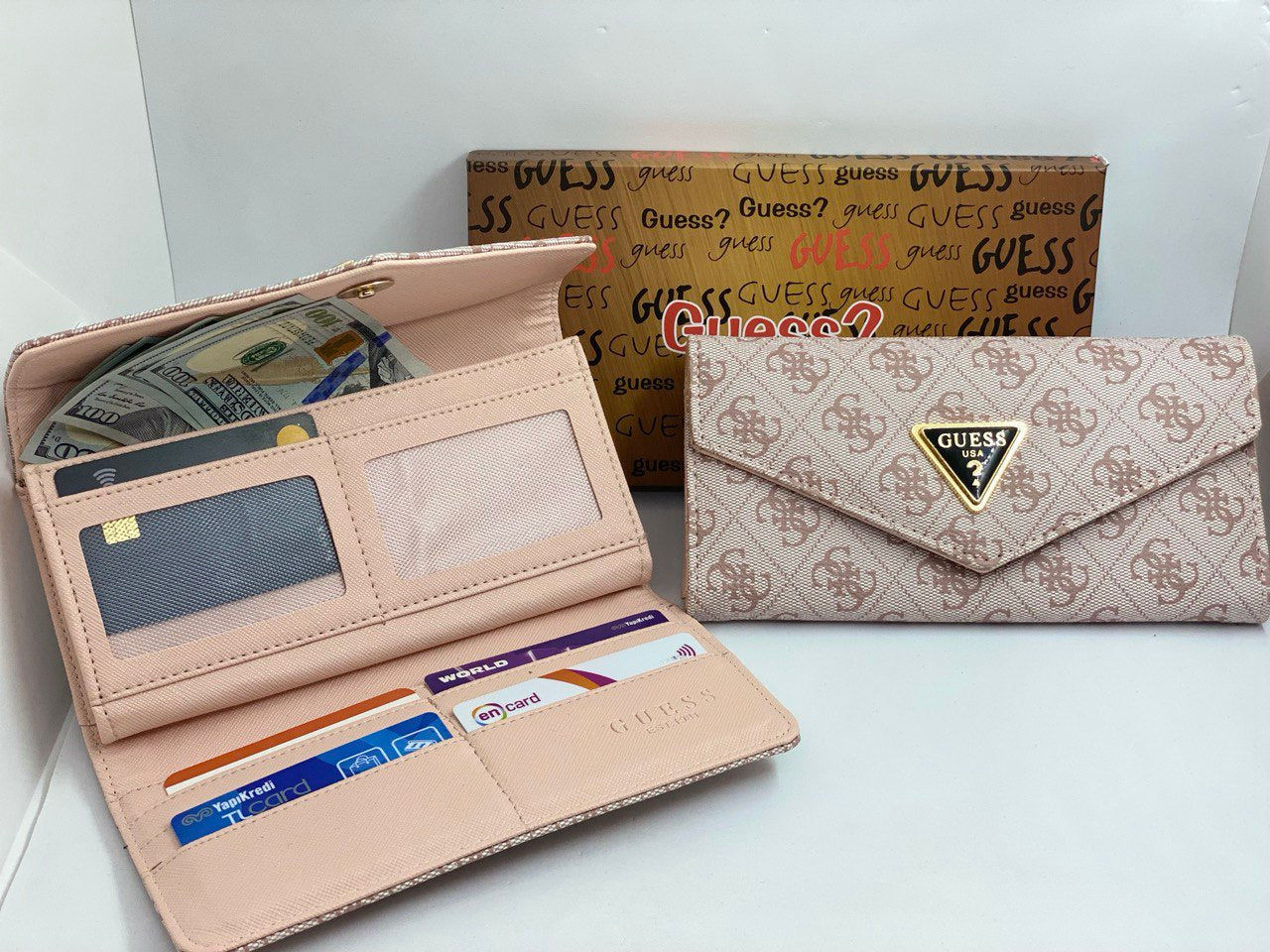 Guess Logo Long Wallet Beige